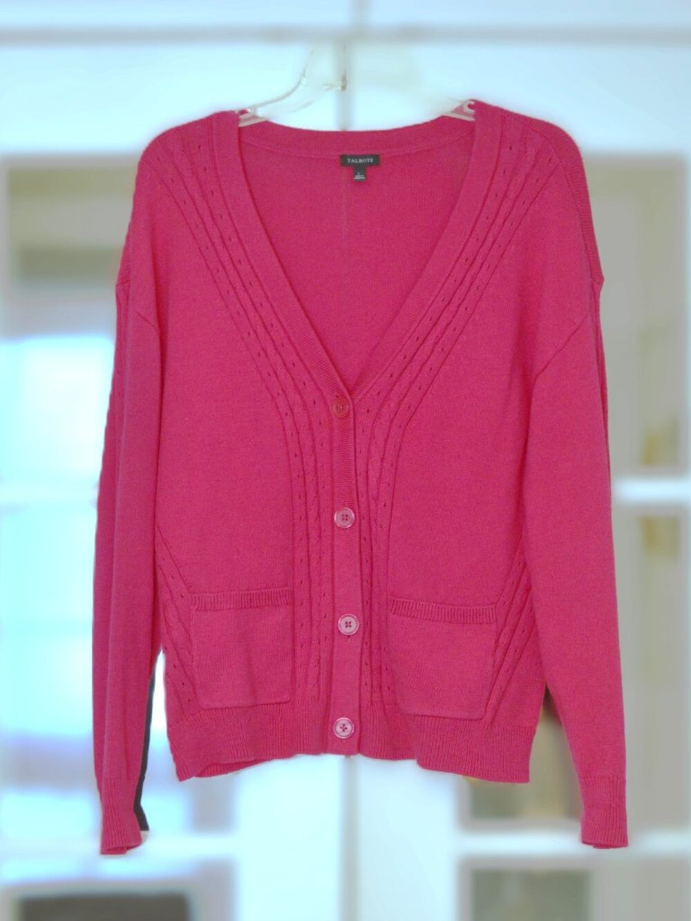 Talbots Pink Cardigan Sweater Long Sleeve V Neck Size L
